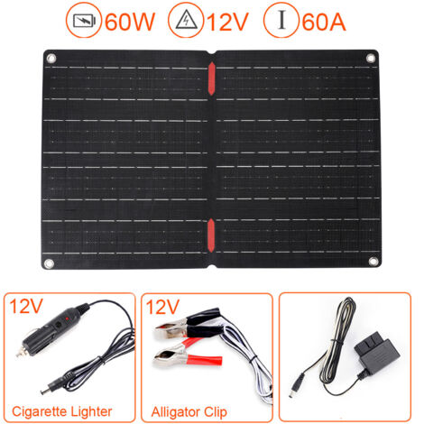 Eosnow,Panneau solaire pliable ETFE 60W 60A, contrôleur, fil de prise OBD 12V, Kit de chargeur solaire de voiture étanche IP68