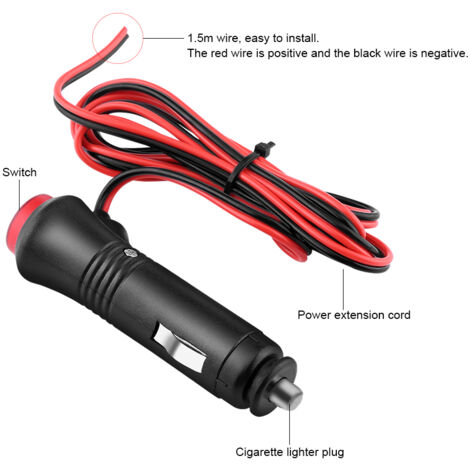 Eosnow Prise allume-cigare de voiture male de 1.5m, adaptateur de prise d'alimentation, interrupteur marche/arrêt, fusible 12V 24V