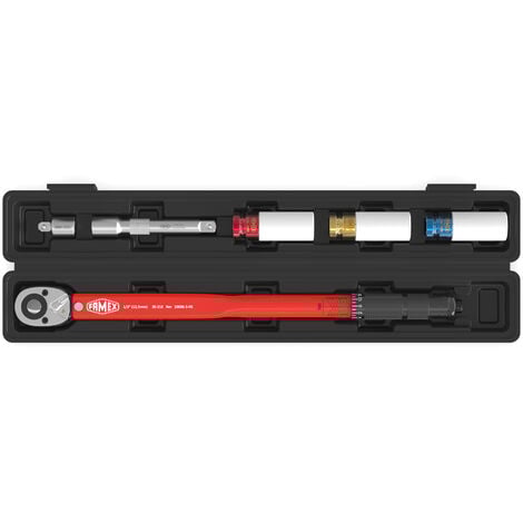 FAMEX Clé dynamométrique 1/2", 30-210 Nm, avec douilles 17, 19, 21 mm, Tolérance de ±4 %, 10886-3-RS