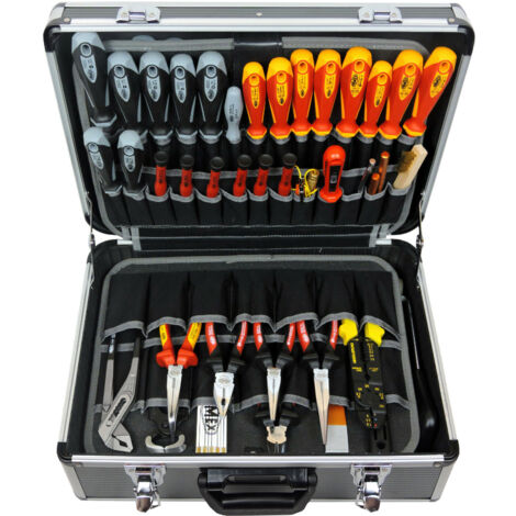 Malette de rangement aluminium vide 45,5 x 35,5 x 16 cm – Capacité 24 kg – 56 poches pour outils – 440L – Famex