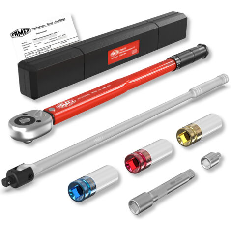 FAMEX 10914 Clé dynamométrique 1/2 pouce 30–210 Nm – Kit de changement de roue avec clé articulée pour desserrage (env. 630 Nm)