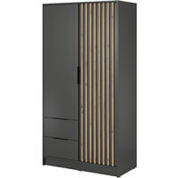 Kleiderschrank 100 cm Fioro - Schrank vom Hersteller, Schlafzimmerschrank - Drehtürenschrank mit Lamellen, 2 Tür (Graphit)