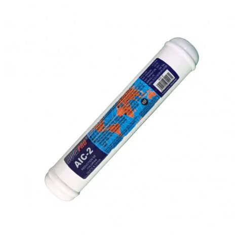 Filtre post-carbone en ligne AIC-2 – Débit 3,4 L/min – Pression 8,7 bar – Durée de vie 3800 L – Compatible systèmes filtration eau