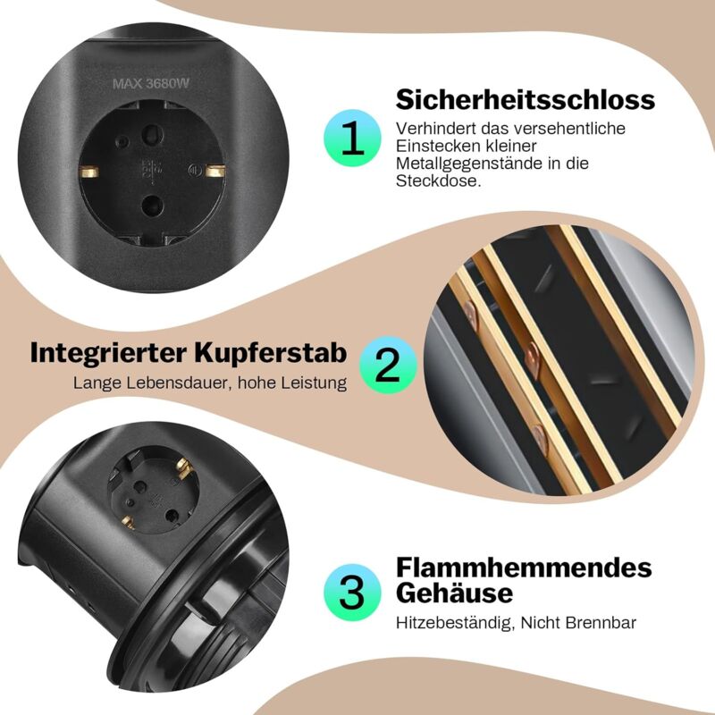 3 Fach Versenkbare Steckdose USB C Mit 15W Kabellos Produktbild-Vorschau 11