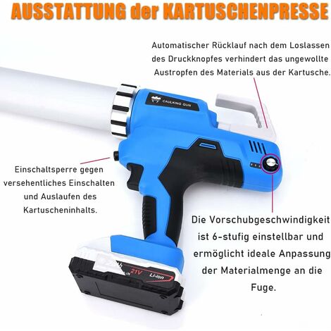 Taskstar Akku Kartuschenpresse 18V - Elektrische Silikonpistole Mit LED Licht