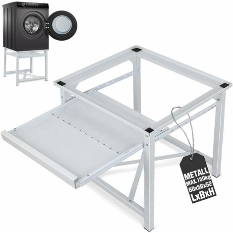 Waschmaschine sockel mit Ablage Trocknersockel 60 x 56 x 52 cm (LxBxH), Waschmaschinen Untergestell aus Stahl Rutschfesten Podest Erhöhung Unterbau für Kühlschrank Trockner Gefrierschrank Bis 150kg