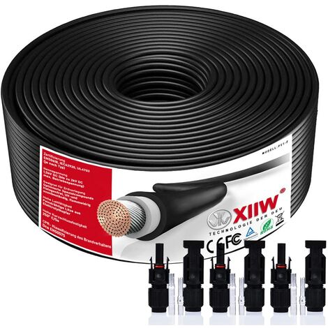10mm² Schwarz 10m Solarkabel Solar Verlängerungskabel mit 4x 65A Solarstecker Photovoltaik Solarkabel Verlängerung IP67 Wasserdichter Rot für Balkonkraftwerk, Solarpanel, PV, Erdverlegbare Halogenfrei