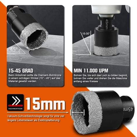 11tlg Fliesenbohrer M14 x 10mm Diamant Bohrkrone 6-68mm + 125mm Trennscheibe Für Winkelschleifer Lochsäge Set Fliesen Granit Feinsteinzeug Keramik Mauerwerk Nass- / Trockenbohrkrone Fliesenbohrkrone
