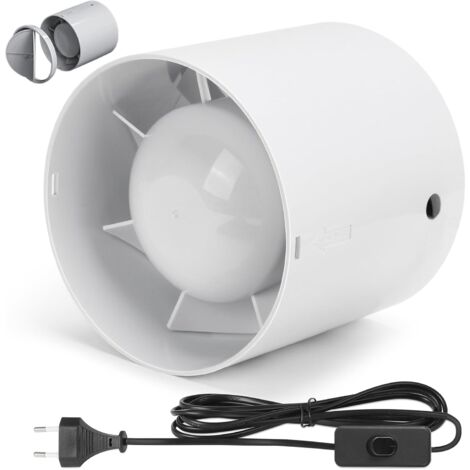 Rohrventilator Kanallüfter Inline-Abluftventilator 100 mm,130 m³/h,3M Kabel mit Schalterknopf, Leise Rauchabzug Rohrlüfter Kanalventilator Badlüfter Für Bad, WC, Küche, Gewächshaus, Zelt, Garage