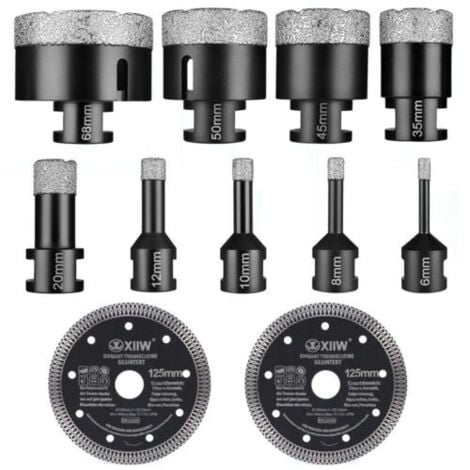 11X M14 Diamant Bohrkronen Lochsägen-Set, 9X 6-68mm Diamantbohrkrone und 2X 125mm Trennscheibe, Nass Trockenbohrkrone Fliesenbohrkrone