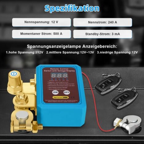 APIELE Drahtloser Batterie-Trennschalter 12V 240A - Anti-Diebstahl Kill Switch Mit Fernbedienung