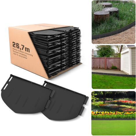 Flexibel Rasenkante Kunststoff 26,7m Beeteinfassung Beetumrandungen Mähkante Blumenbeet Umrandung Gartenpalisade Pflanzen Deko, 180 Stücke, Schwarz, 13cm(Hoch)