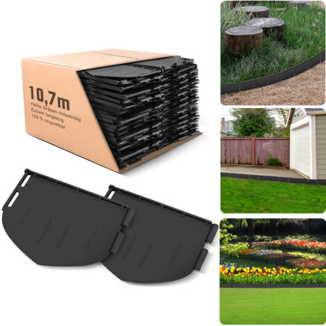 Flexibel Rasenkante Kunststoff 10,7m Beeteinfassung Beetumrandungen Mähkante Blumenbeet Umrandung Gartenpalisade Pflanzen Deko, 72 Stücke, Schwarz, 13cm(Hoch)