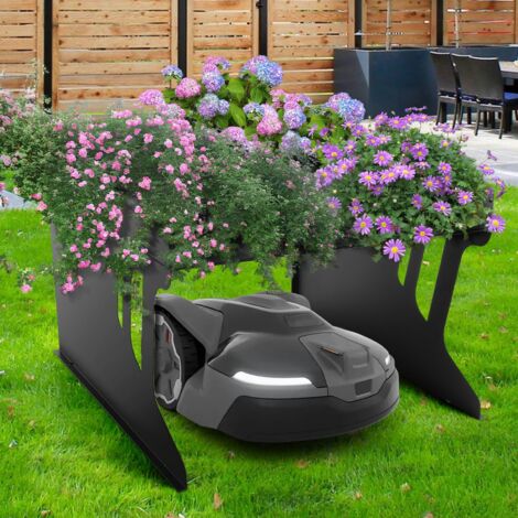 Metall Mähroboter Garage mit Pflanzkasten Dach Carport Überdachung für Mähroboter Rasenmäher Rasenroboter Automower Garten Witterungsbeständig Mährobotergarage, Schutzhülle vor Regen, 80x66x48 cm