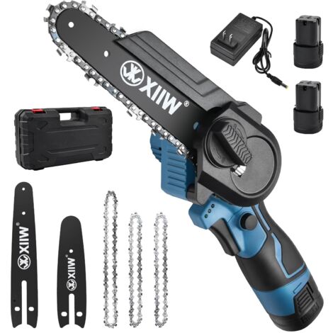 Mini Kettensäge 6 Zoll and 4 Zoll mit 2 Akku, Handsäge Akku Kettensäge nur 1,3 kg, Werkzeuglose Kettenspannung Tragbar Handkettensäge Einhand Minikettensäge für Gartenscheren Astschere Holzschneidenz