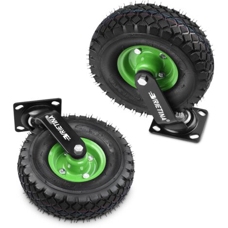 2 Stück Lenkrolle Set Ø 250 x 90 mm Rad, Ruhig Luftrad auf Stahlfelge Schwartz mit Stoßdämpfung, Bollerwagen & Transportwagen Kit