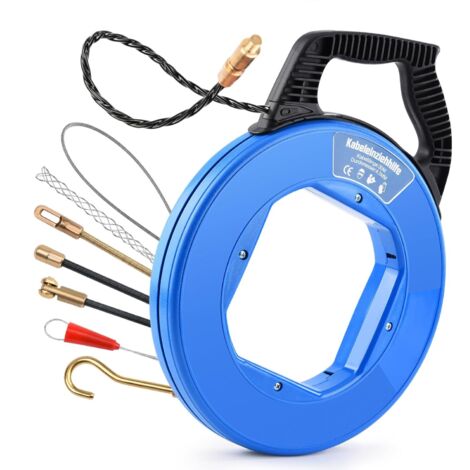 Kabeleinziehhilfe 50m, 4,5mm, Einziehspirale inkl. 7 Adapter, Einziehhilfe für Leerrohre, Einziehfeder für Leerrohr, Zugdraht, Kabelzieher für Kabel & Elektroinstallationen