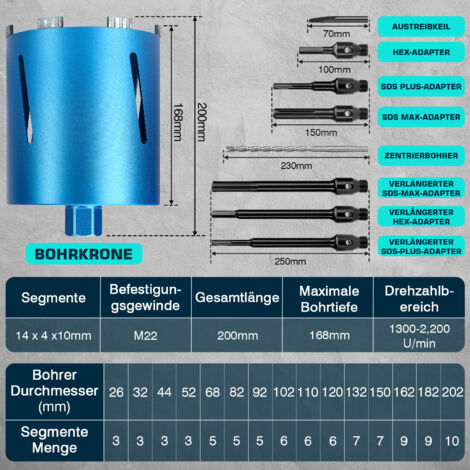 Scie Cloche à Béton 110 Mm Avec Tige SDS Plus 200 Mm Pour Ciment Brique Pierre Mur Beton Autonivelant 98969165