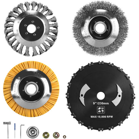 Rasentrimmer Zubehör -⌀150mm Unkrautbürste, ⌀230mm Kreissägeblatt, Bohrung 25,4mm Drahtbürste Stahlbürste Wildkrautbürste für Freischneider Motorsense