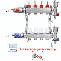 Heizkreisverteiler 4 Heizkreise Fußbodenheizung HKV mit Kugelhähne Flussmesser