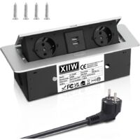 Aluminium Versenkbare Steckdosenleiste, inkl. 2 Fach und 2 USBA, Versenkbar Steckdosenleiste Mehrfachsteckdose, Tischplatte Versenkte Steckdose mit 2 USB, 1,8M Kabel,Silber