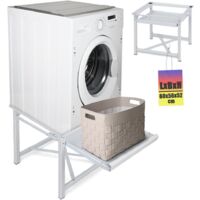 Waschmaschine sockel mit Ablage Trocknersockel 60 x 56 x 52 cm (LxBxH), Waschmaschinen Untergestell aus Stahl Rutschfesten Podest Erhöhung Unterbau für Kühlschrank Trockner Gefrierschrank Bis 150kg