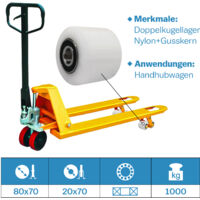 Produktbild von Hubwagenrolle Polyurethan – 82x70 Mm, 20 Mm Achse, Kugellager – Tragkraft 500 Kg – Für Raue Böden