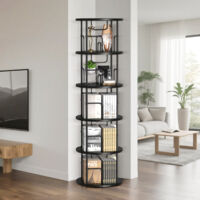 360° Drehbares Bücherregal Holz Standregal 5 Ebenen 45x45x160cm Bodenstehendes Bücherschrank Massivholz Lagerregal für Wohnzimmer Schlafzimmer Schwarz