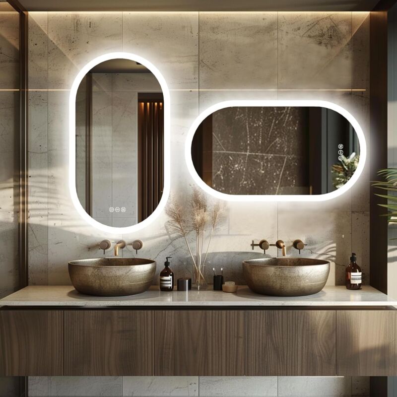 Specchio Da Bagno A LED Specchio Ovale Specchio Illuminato Specchio Trucco Montato A Parete, 3 Temperature Di Colore, Dimmerabile Senza Interruzioni, Pulsante A Sfioramento Intelligente(Size:60x90cm