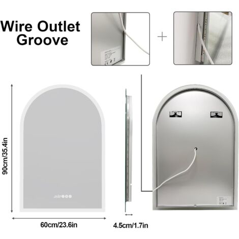 LUVODI Specchio Bagno con Led Luce Retroilluminato Arco Specchio Smart Digitale Bagno con Orologio 90x60cm