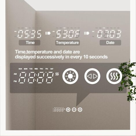 LUVODI Specchio Bagno con Led Luce Retroilluminato Arco Specchio Smart Digitale Bagno con Orologio 90x60cm