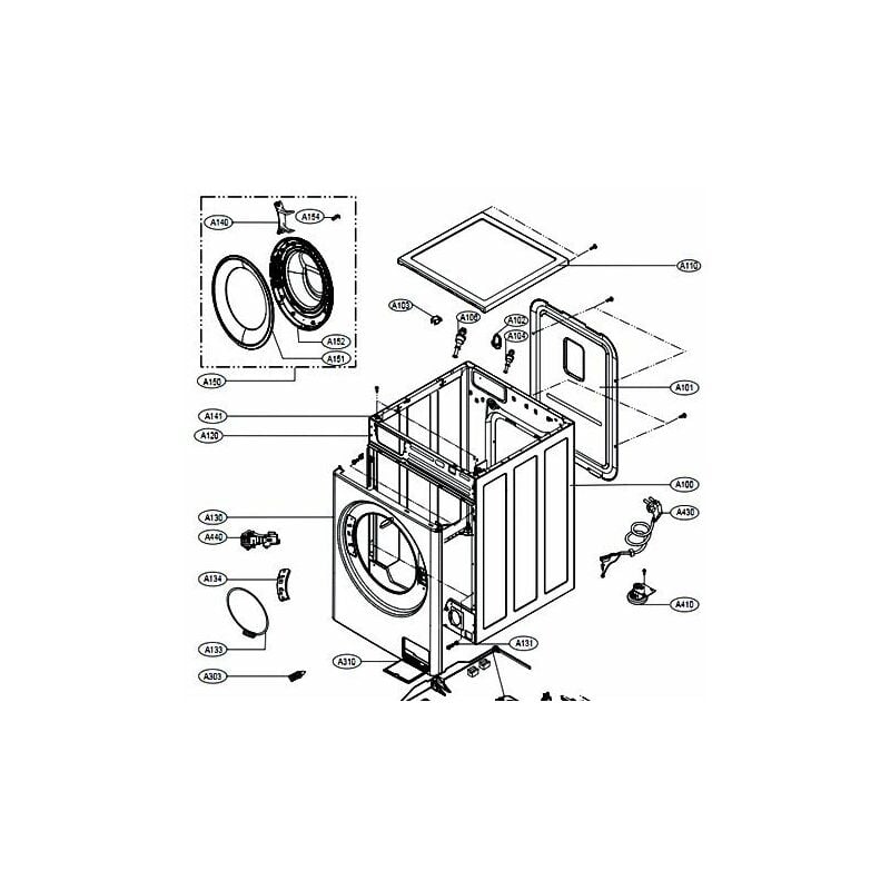 Hublot complet repère A150 (ADC74745509) Lave-linge LG