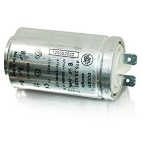 Condensateur 8MF 450V (280345-59199) (1250020334) Sèche-linge FAURE, ARTHUR MARTIN ELECTROLUX, ELECTROLUX, AEG, ZANUSSI, PROLINE (1/2)