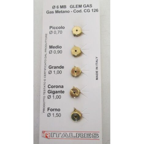 Sachet injecteurs gaz naturel Ø6mm – Compatible FAR, CONTINENTAL EDISON, VALBERG – Pour cuisinières gaz naturel