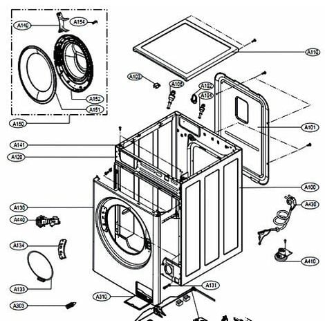 Hublot complet repère A150 (ADC74745509) Lave-linge LG