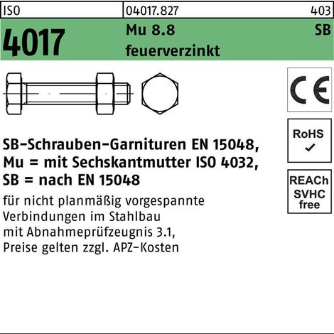 BUFAB Sechskantschraube ISO 4017 VG m.Mutter M 27 x 708.8 feuerverzinkt SB 1 Stück