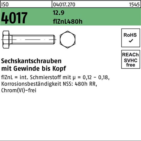 Sechskantschraube ISO 4017 VG M12x60 12.9 flZnL 480h zinklamellenb. 100St.