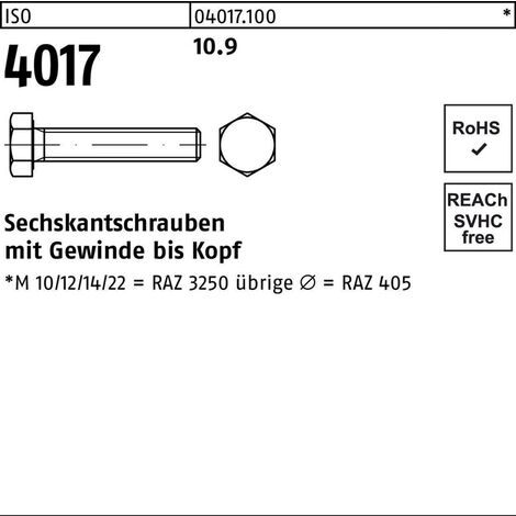 ISO 4017 10.9 M 5 x 12 S 500 Stk