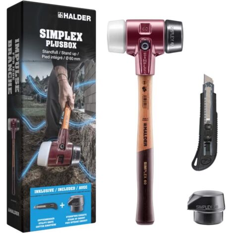 HALDER Schonhammer SIMPLEX-Plusbox Starterkit Länge 165 mm Kopf-Ø 60 mmmittelhart lackiertes Holz Gummi/Superplastik