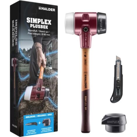 HALDER Schonhammer SIMPLEX-Plusbox Starterkit Länge 175 mm Kopf-Ø 80 mmmittelhart lackiertes Holz Gummi/Superplastik