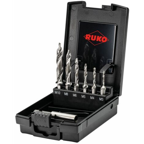 RUKO Kombigewindebohrer-Bit-Satz ULTIMATECUT FS M3-M10 7-teiligHSS Kunststoffkassette