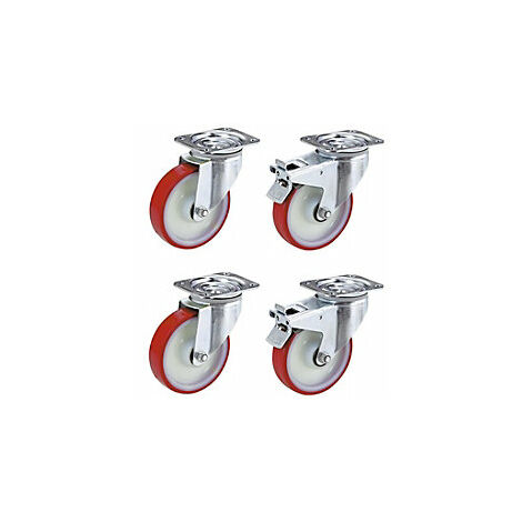 Set Di 4 Rotelle Cascoo - 2 Girevoli, 2 Bloccabili, Diametro 80 Mm, Portata Fino A 390 Kg, Perfetto Per Mobili E Carrelli