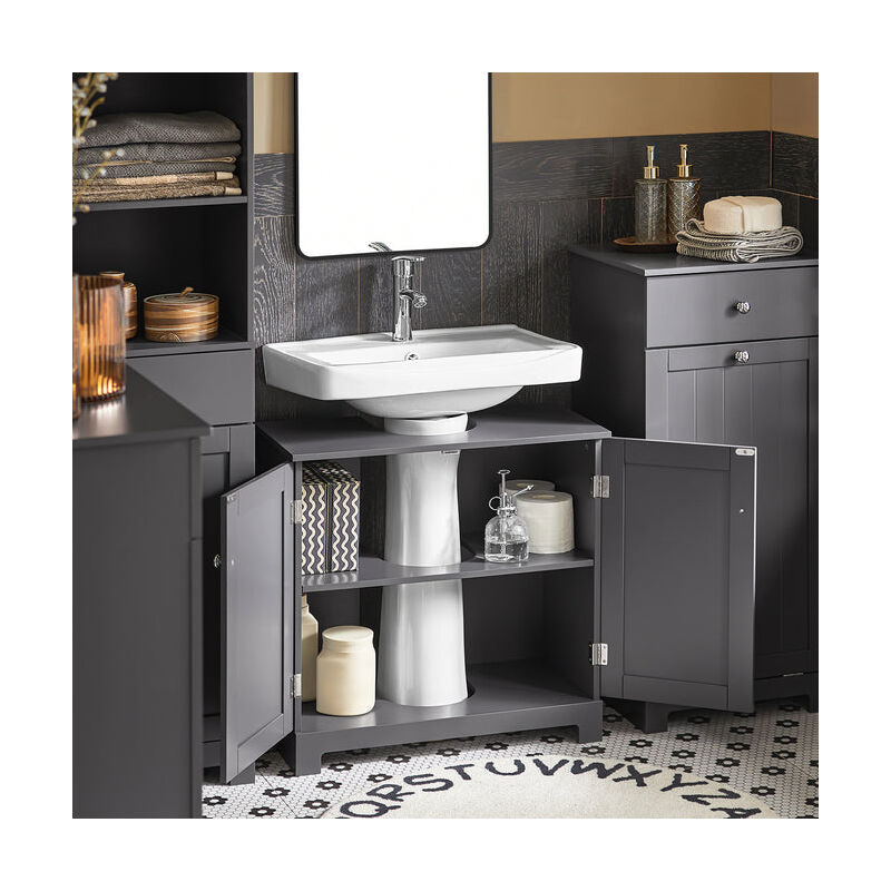 Mobile Bagno Sottolavabo Vicco Fynn - In Legno Effetto Antico, 60x54x32 Cm, Con Sportello E 6 Ripiani