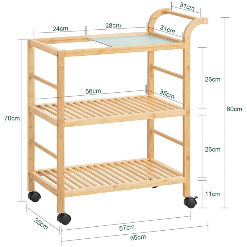 Carrello Da Cucina Multilivello Con Ruote, 5 Ripiani Regolabili (Cesti In Metallo E Piano In Legno) – Mobile Per Verdure, Dispensa, Ufficio