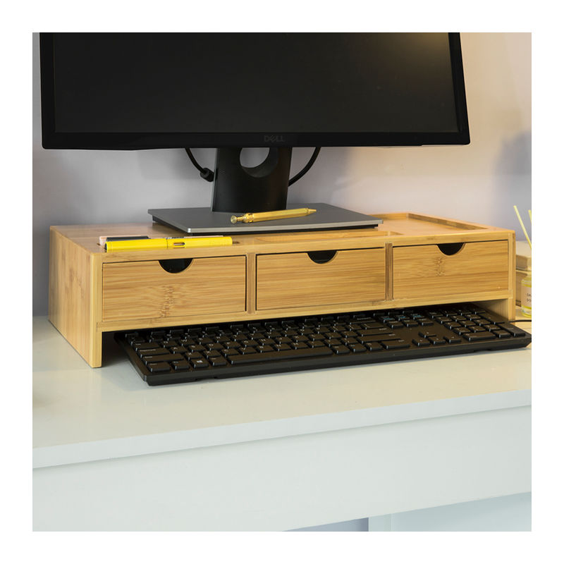 SoBuy supporto monitor pc da scrivania con due cassetti FRG198-N