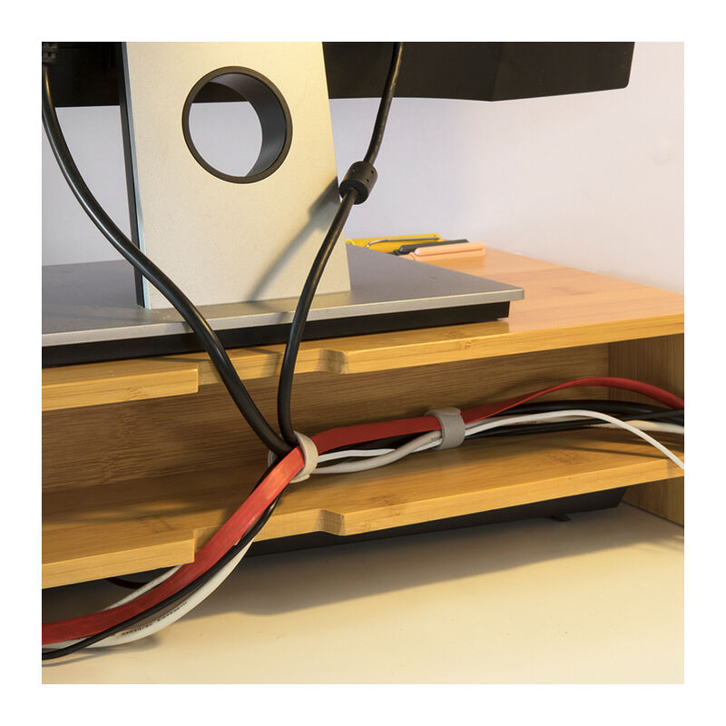 SoBuy Supporto monitor pc da scrivania con 3 Organizzatore cassetti Supporto  per Monitor di bambùL51*P25*A11,5 cm Bianco BBF03-W