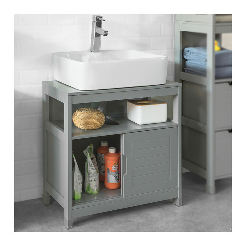 SoBuy Mobile Sottolavabo Per Bagno con Poggiapiedi Sottolavabo Bagno Mobile  Bagno Sottolavabo Grigio Scuro FRG128-SG