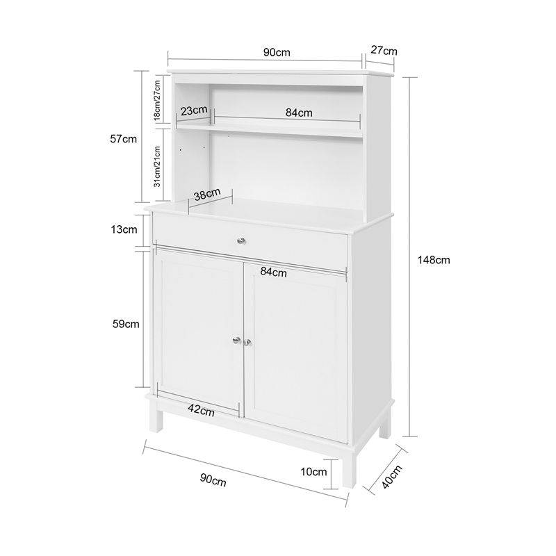 SoBuy Mobile Cucina salvaspazio Credenza con vetrina Bianco L90