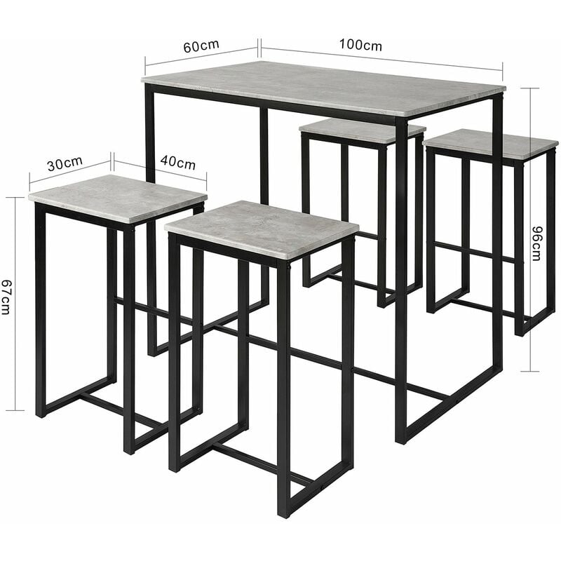 SoBuy Set 5 Pezzi Tavolo con 4 sgabelli Mobile Bar per casa Stile  Industriale L100*P60*A87 cm Legno OGT11-N