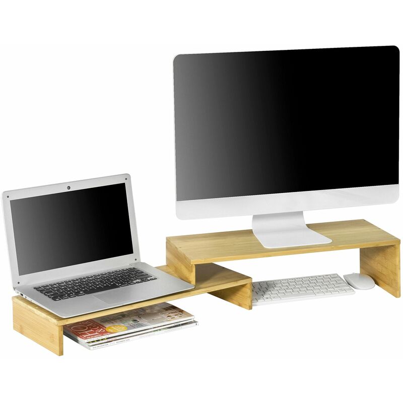 SoBuy, supporto per monitor pc scrivania, Organizer scrivania, rialzo  monitor, nero, Con 2 cassetti